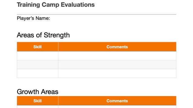 Template: Training Camp Evaluation